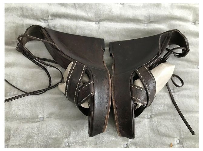 Yves Saint Laurent Sandali con zeppa vintage YSL Rive Gauche Marrone - vista 10