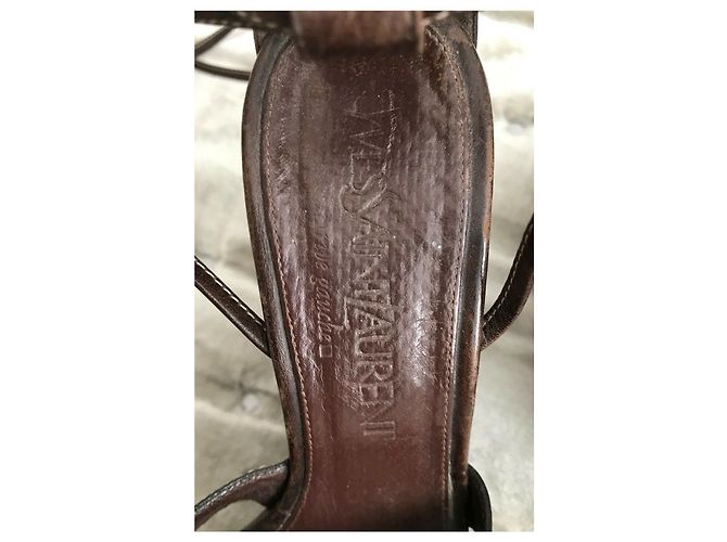 Yves Saint Laurent Sandali con zeppa vintage YSL Rive Gauche Marrone - vista 11