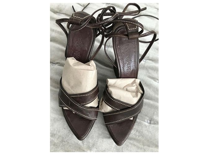 Yves Saint Laurent Sandali con zeppa vintage YSL Rive Gauche Marrone - vista 2