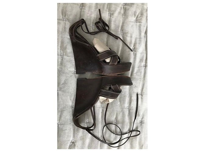 Yves Saint Laurent Sandali con zeppa vintage YSL Rive Gauche Marrone - vista 5