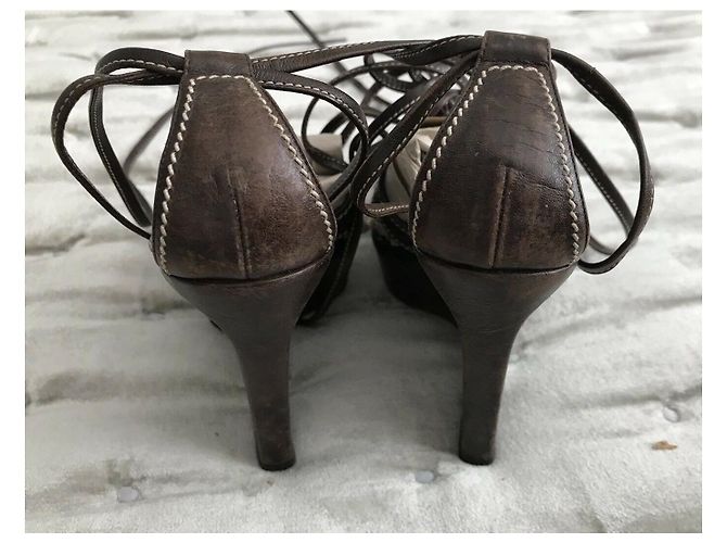 Yves Saint Laurent Sandali con zeppa vintage YSL Rive Gauche Marrone - vista 8
