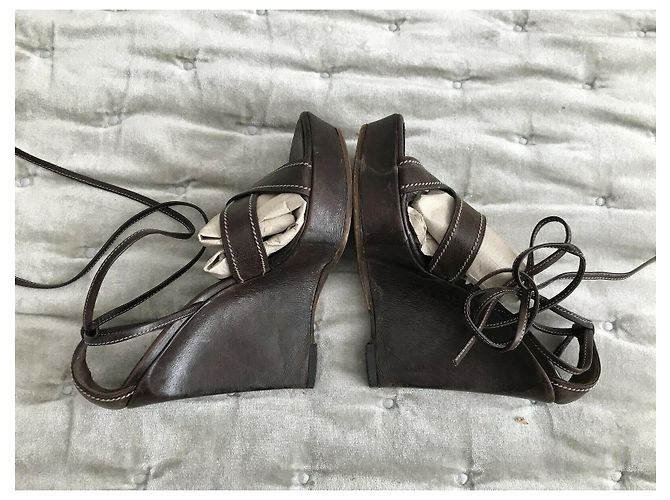 Yves Saint Laurent Sandali con zeppa vintage YSL Rive Gauche Marrone - vista 9