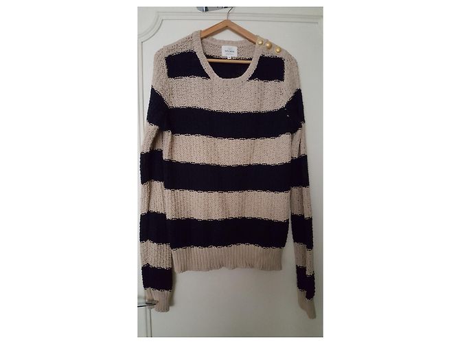 Pull Sézane rayures marinière modèle Lamberto Beige Bleu Marine - vue 2