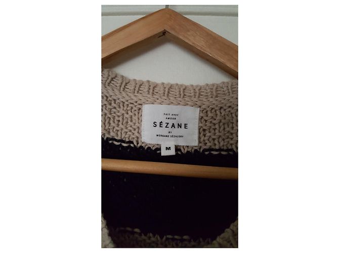 Pull Sézane rayures marinière modèle Lamberto Beige Bleu Marine - vue 3