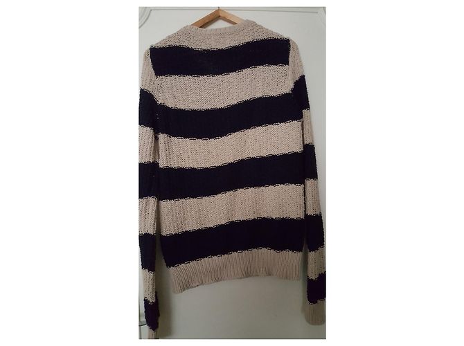 Pull Sézane rayures marinière modèle Lamberto Beige Bleu Marine - vue 8