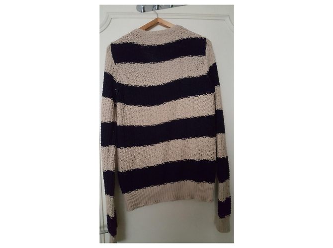 Pull Sézane rayures marinière modèle Lamberto Beige Bleu Marine - vue 9