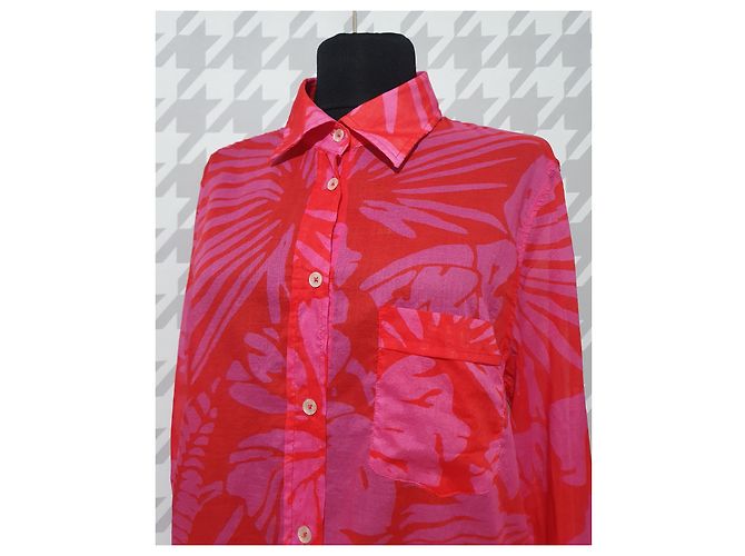 Camicia lunga Taya 0039 in cotone rosa e rosso - vista 2