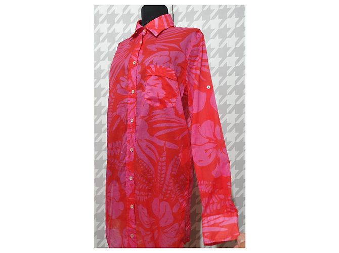Camicia lunga Taya 0039 in cotone rosa e rosso - vista 3