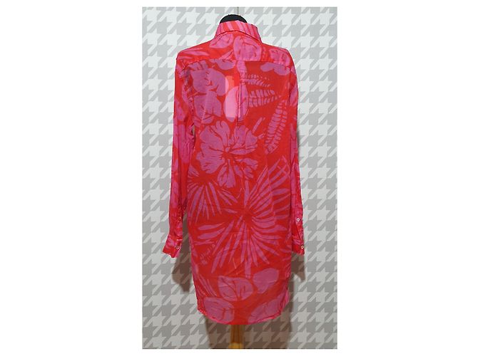 Camicia lunga Taya 0039 in cotone rosa e rosso - vista 4