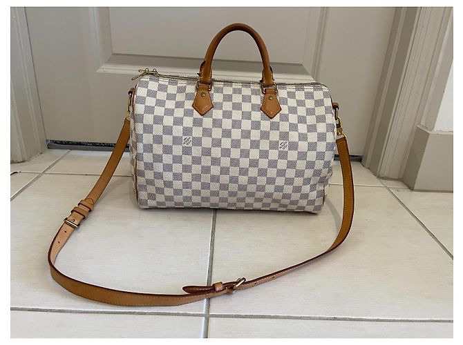 Speedy Louis Vuitton Louis vuitto bandouliere 35 Damier Azur Bianco - vista 4