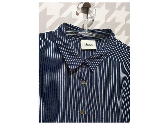 Camicia Ganni Kaluga Crepe Blu a Righe in Viscosa - vista 2