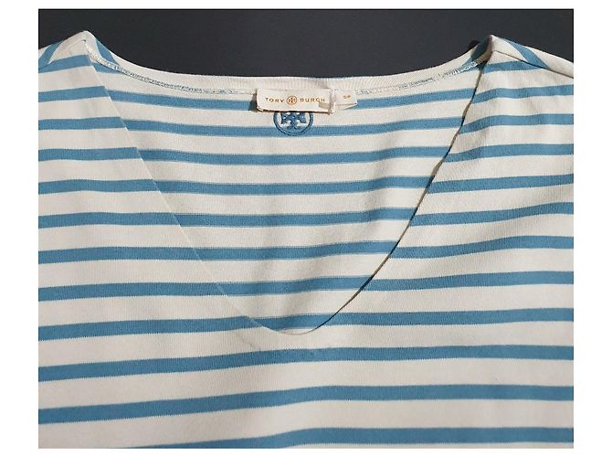 Vestido Tory Burch de algodón a rayas blanco y azul Azul claro - vista 6