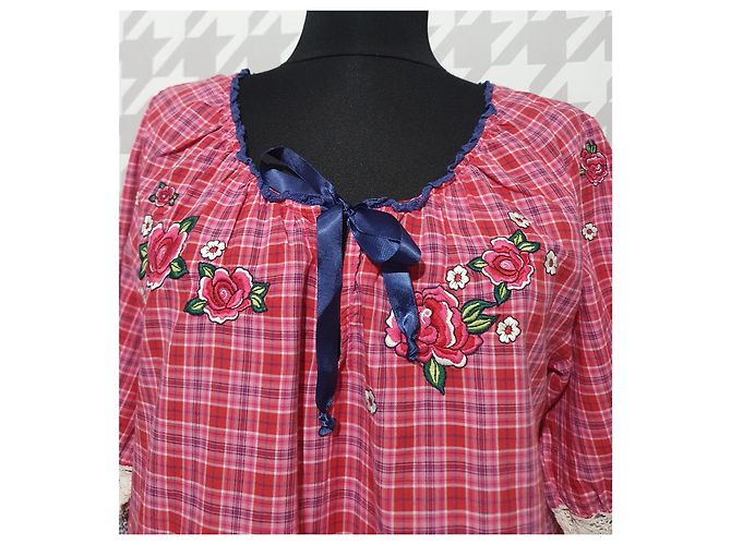 Top Tunica a Quadri Odd Molly Rosso Rosa Blu Cotone Multicolore - vista 2
