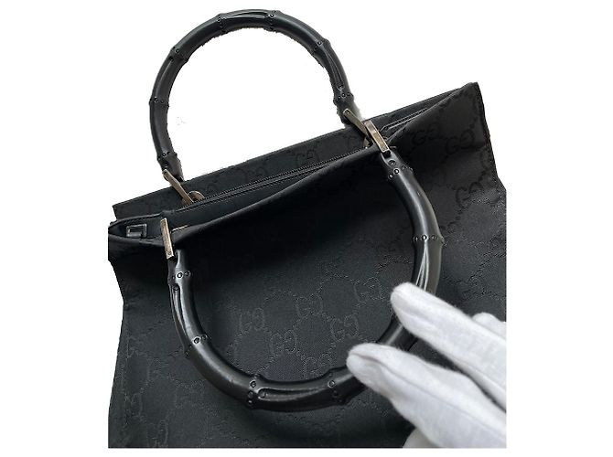 Borsa Gucci Bamboo GG in nylon nera Nero - vista 7