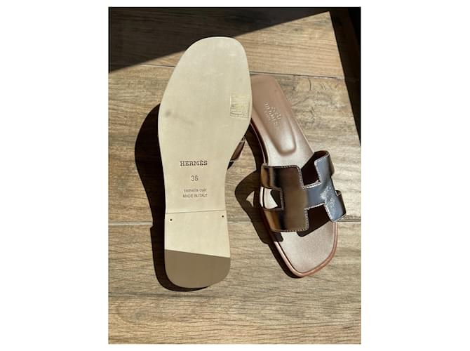 Sandali Hermès Oran Beige D'oro Bronzo - vista 5