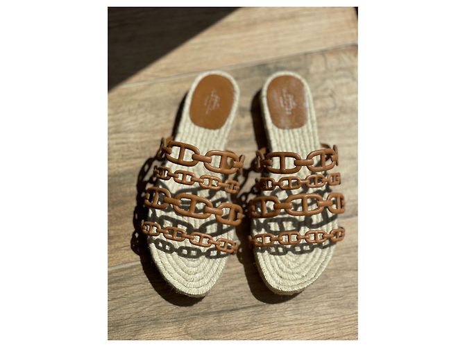 Oran Hermès Espadrille Braun Beige Hellbraun Karamell Dunkelbraun - Ansicht 2