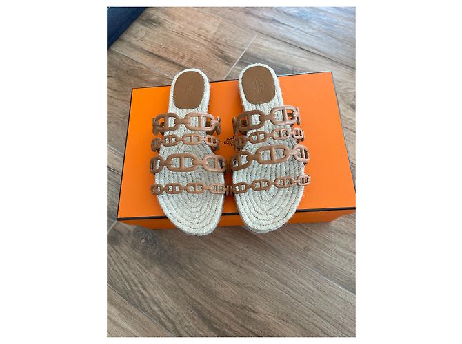 Oran Hermès Espadrille Braun Beige Hellbraun Karamell Dunkelbraun - Ansicht 5