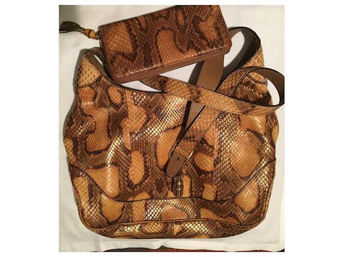 Bolso Gucci Jackie Python Marrón Naranja Oro Castaño Bronce Gold hardware - vista 3