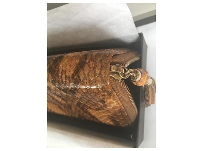 Cartera Gucci Python Marrón y Naranja de Cuero Castaño Impresión de pitón Gold hardware - vista 16
