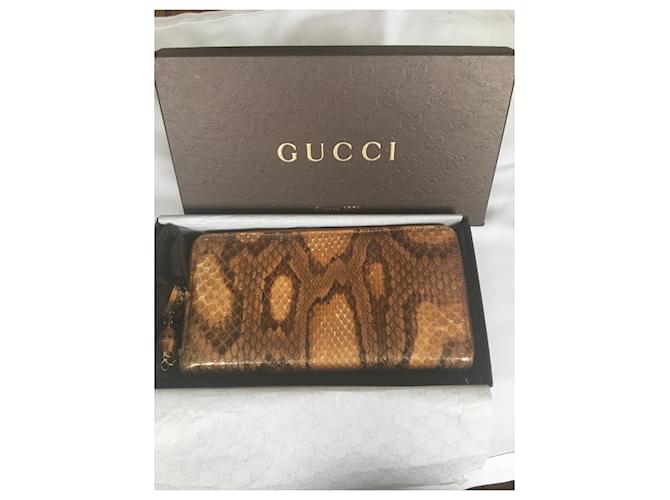Cartera Gucci Python Marrón y Naranja de Cuero Castaño Impresión de pitón Gold hardware - vista 2
