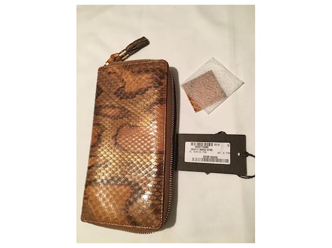 Cartera Gucci Python Marrón y Naranja de Cuero Castaño Impresión de pitón Gold hardware - vista 3