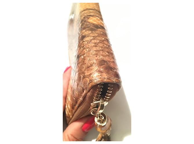 Cartera Gucci Python Marrón y Naranja de Cuero Castaño Impresión de pitón Gold hardware - vista 8