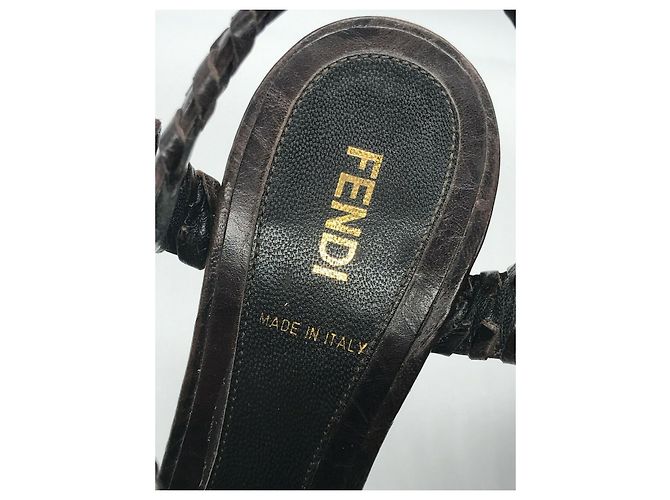 Sandalias con cuña Fendi Zeppa Capra Pergamena Castaño Chocolate - vista 11