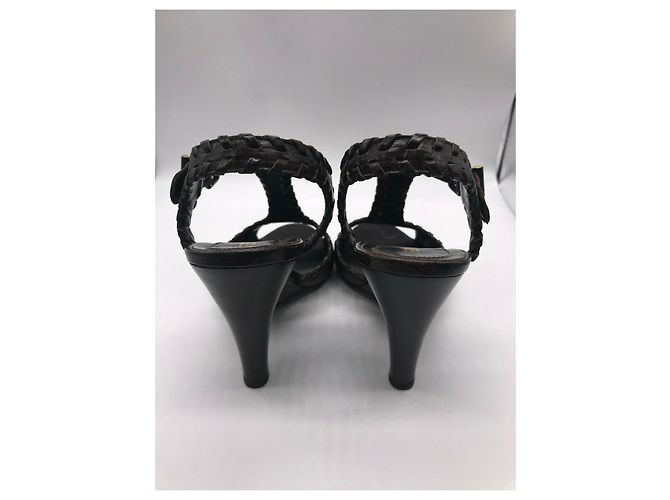 Sandalias con cuña Fendi Zeppa Capra Pergamena Castaño Chocolate - vista 6