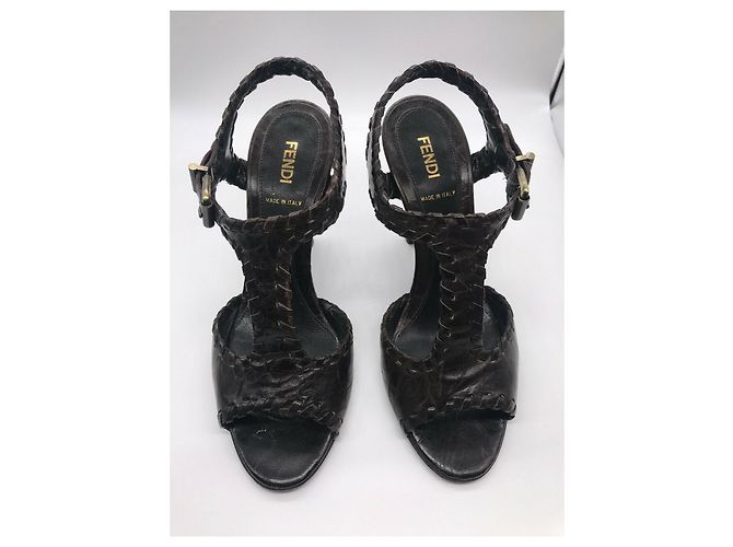 Sandalias con cuña Fendi Zeppa Capra Pergamena Castaño Chocolate - vista 7