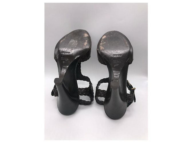 Sandalias con cuña Fendi Zeppa Capra Pergamena Castaño Chocolate - vista 8