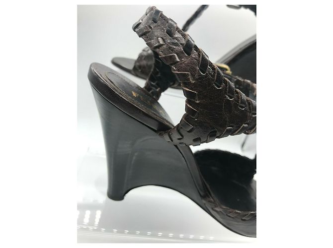 Sandalias con cuña Fendi Zeppa Capra Pergamena Castaño Chocolate - vista 9