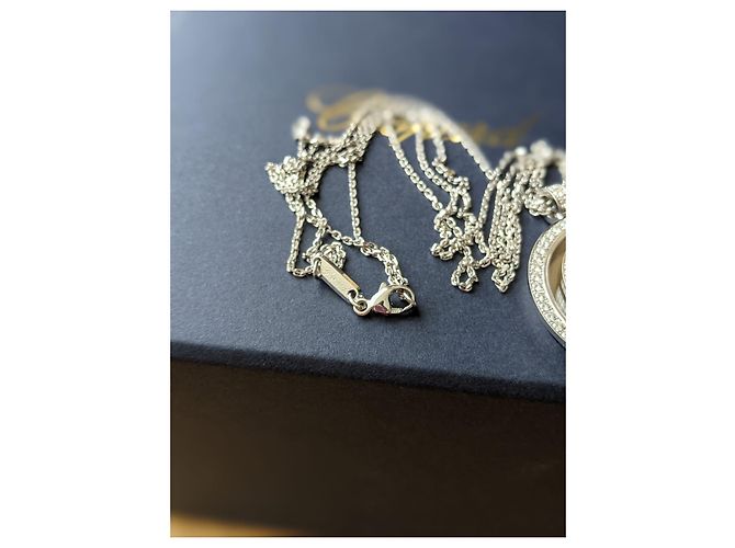Chopard Glücklicher Geist 18K Weißgold Diamant Halskette Silber - Ansicht 14
