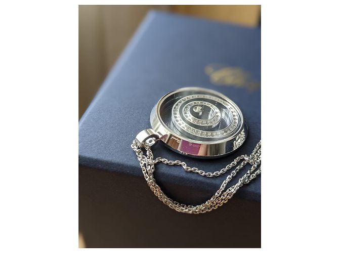 Chopard Glücklicher Geist 18K Weißgold Diamant Halskette Silber - Ansicht 5