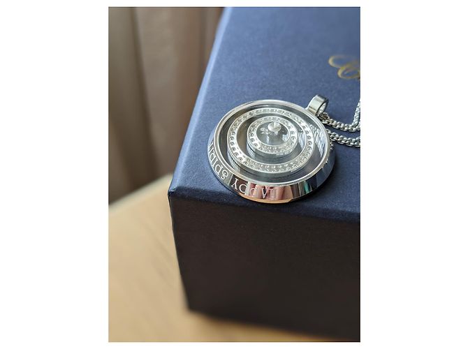 Chopard Glücklicher Geist 18K Weißgold Diamant Halskette Silber - Ansicht 7