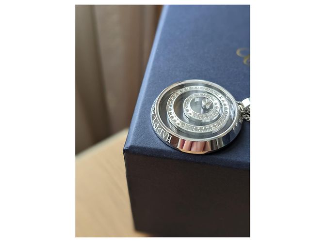 Chopard Glücklicher Geist 18K Weißgold Diamant Halskette Silber - Ansicht 8