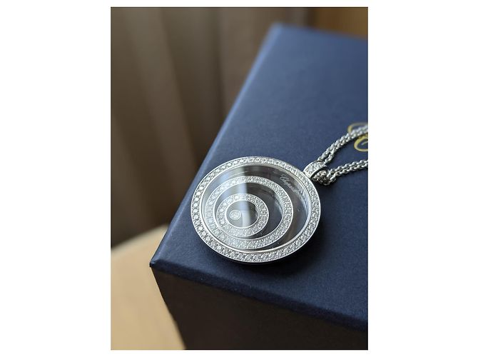 Chopard Glücklicher Geist 18K Weißgold Diamant Halskette Silber - Ansicht 9