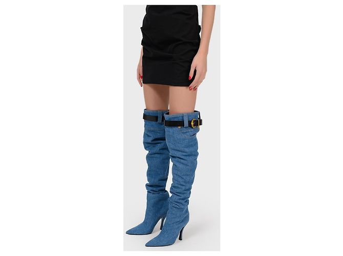 Botas altas Versace de piel y denim azul - vista 2