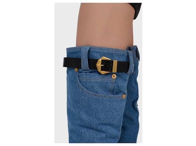 Botas altas Versace de piel y denim azul - vista 4