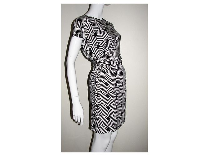 Diane Von Furstenberg Vestido dvf Jenna de seda geométrica Negro Blanco - vista 3