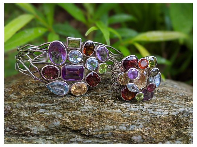 No Brand Sterlingsilber 925 Edelstein Armband und Ring Set Amethyst Topas Granat - Ansicht 3