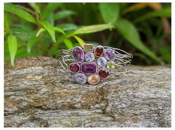 No Brand Sterlingsilber 925 Edelstein Armband und Ring Set Amethyst Topas Granat - Ansicht 4