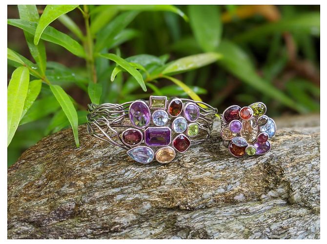 No Brand Sterlingsilber 925 Edelstein Armband und Ring Set Amethyst Topas Granat - Ansicht 5