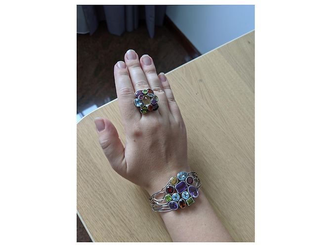 No Brand Sterlingsilber 925 Edelstein Armband und Ring Set Amethyst Topas Granat - Ansicht 7