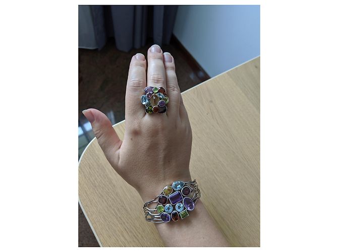 No Brand Sterlingsilber 925 Edelstein Armband und Ring Set Amethyst Topas Granat - Ansicht 8
