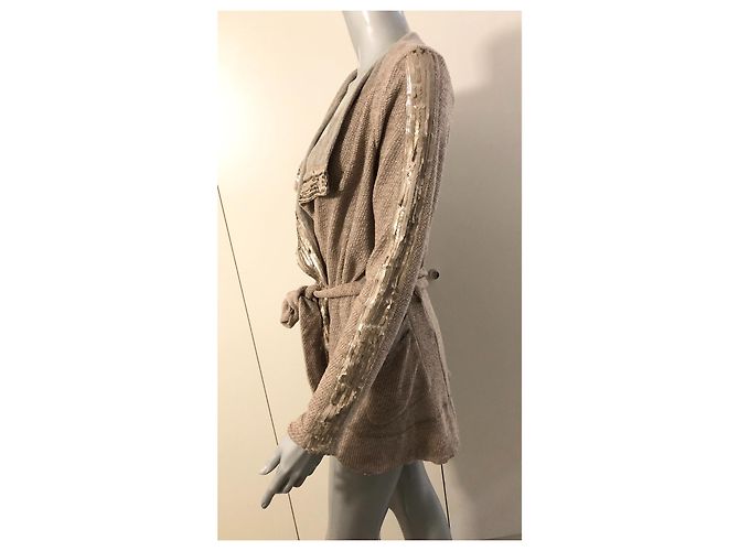 Autre Marque Airfield Weste aus Wolle in Camel mit goldenen Pailletten Beige - Ansicht 2