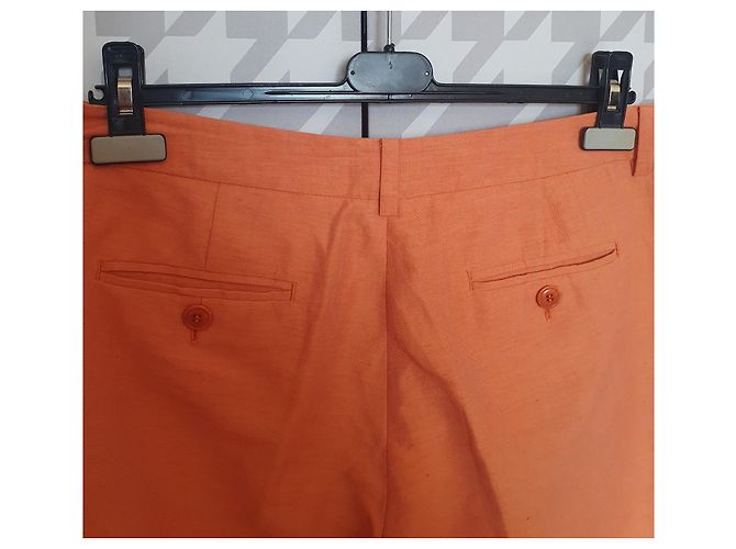 Calça Weekend Max Mara Laranja de Linho e Algodão - vista 3