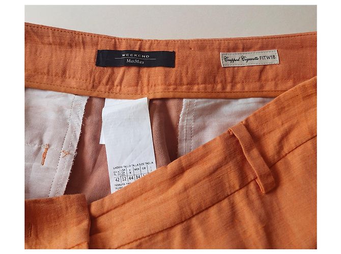Calça Weekend Max Mara Laranja de Linho e Algodão - vista 4
