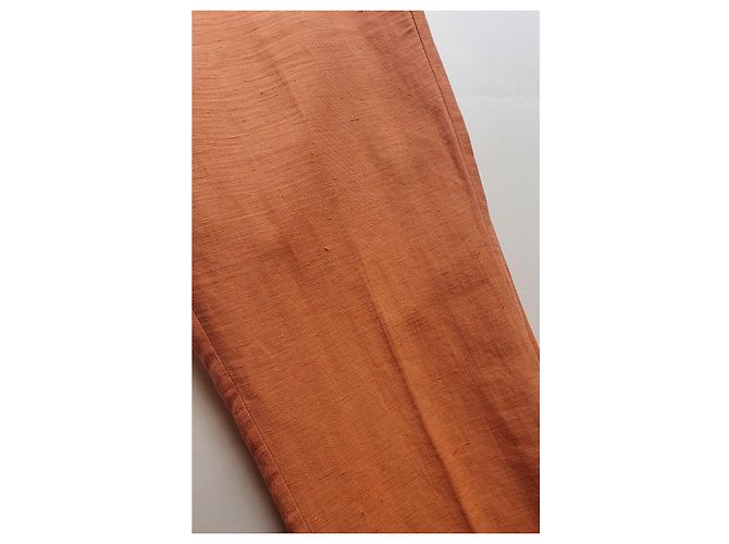 Calça Weekend Max Mara Laranja de Linho e Algodão - vista 5