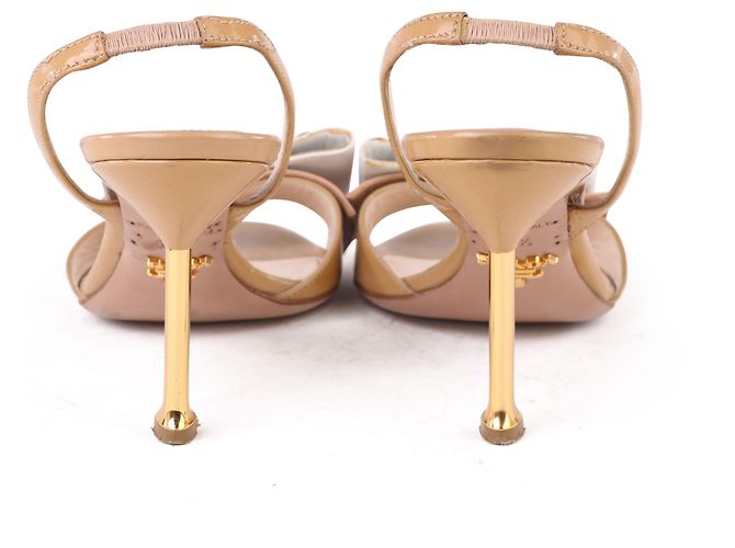 Prada Nude Patent Leather Crystal Studded Bow Slingback Sandals - view 3