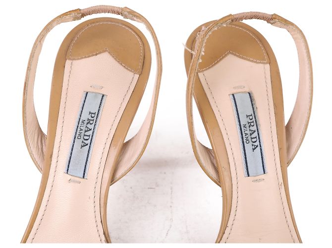 Prada Nude Patent Leather Crystal Studded Bow Slingback Sandals - view 7
